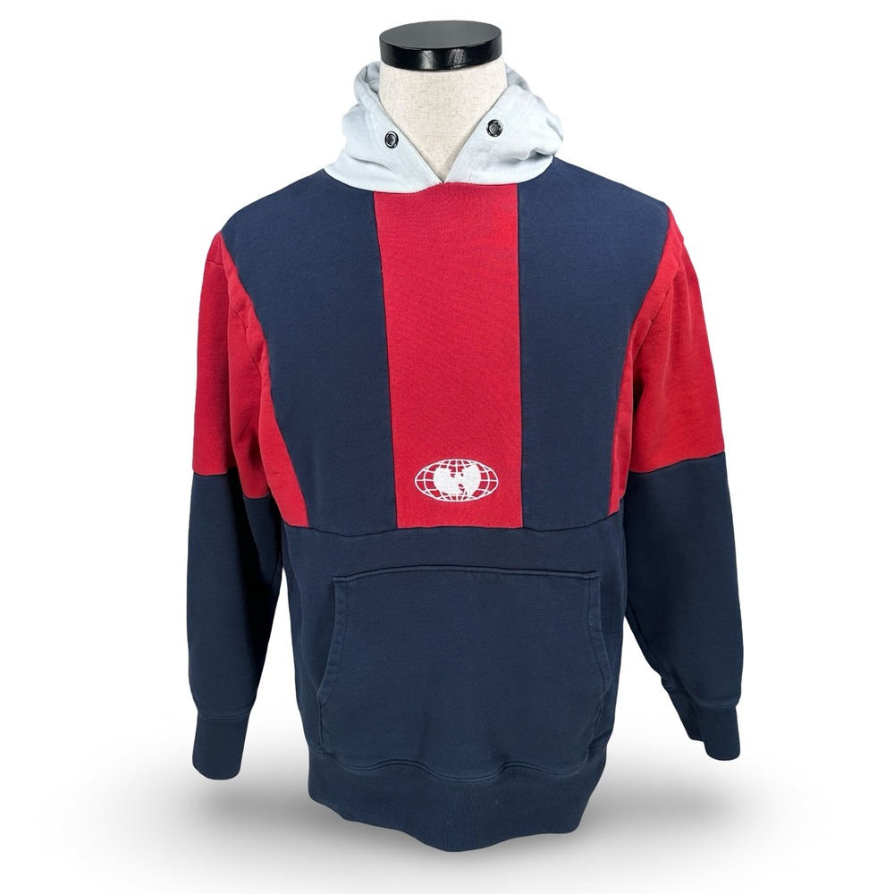 Vintage Wu Wear Hoodie Mens Medium Blue Red Colorblock Wu-Tang Clan Pullover 90s